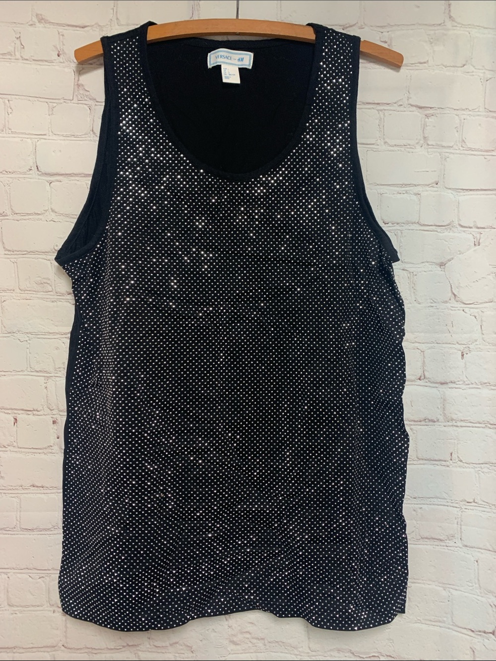 RARE Versace x H&M Fitted Black Rhinestone Studded Tank Shirt Men’s L 42”